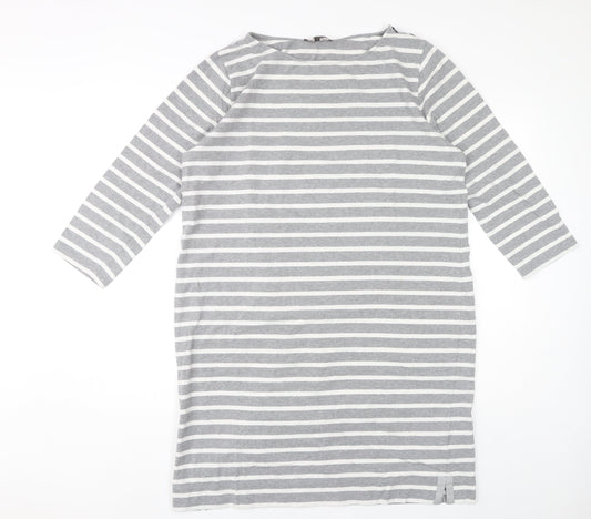 Additional front view of Jaeger Women's Grey Striped Boat Neck Dress, XL