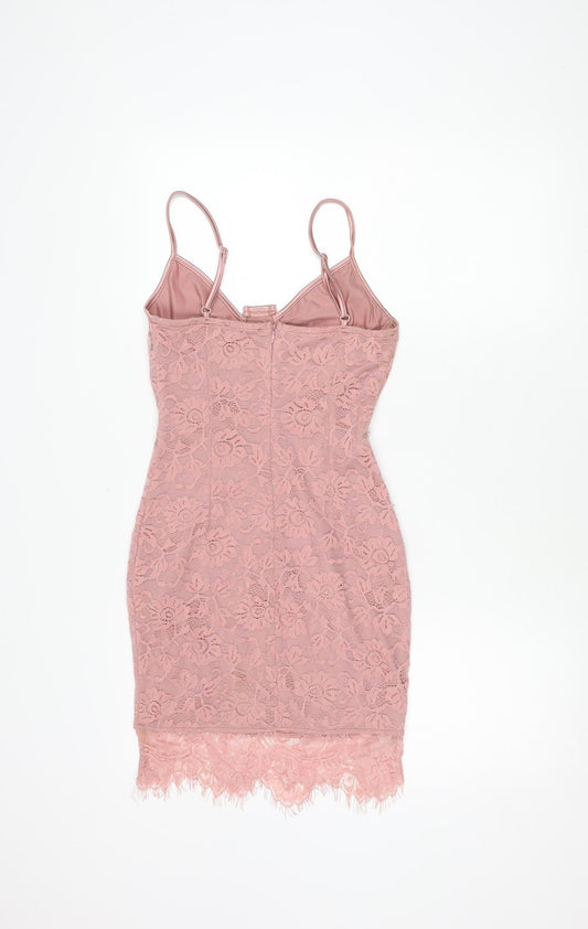 PrettyLittleThing Pink Lace Dress, Size 6, Women's Sleeveless