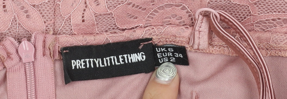 PrettyLittleThing Pink Lace Dress, Size 6, Women's Sleeveless