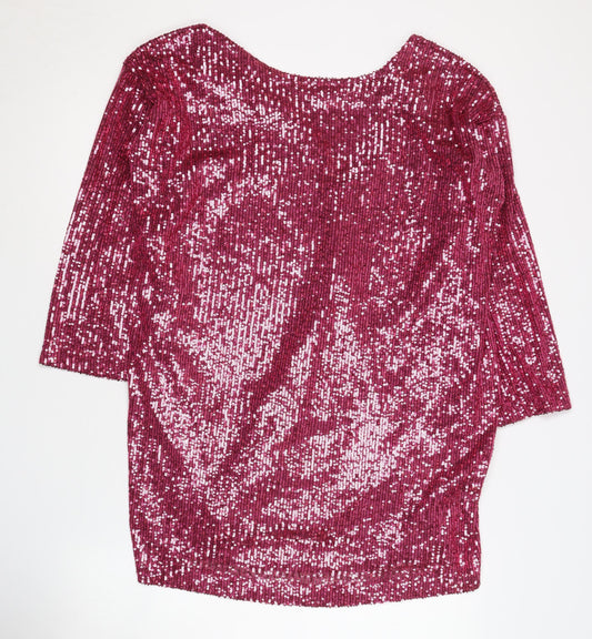 Additional front view of ASOS DESIGN Women's Pink Sequin V-Neck Dress, size 8, Party