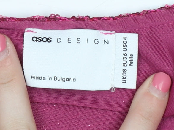 ASOS DESIGN Women's Pink Sequin V-Neck Dress Size 8 Party