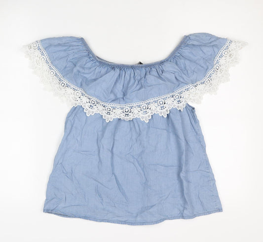 Quiz Women's Blue Off Shoulder Crochet Blouse S