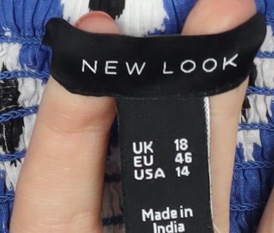 New Look Women's Blue Cropped Blouse - Size 18