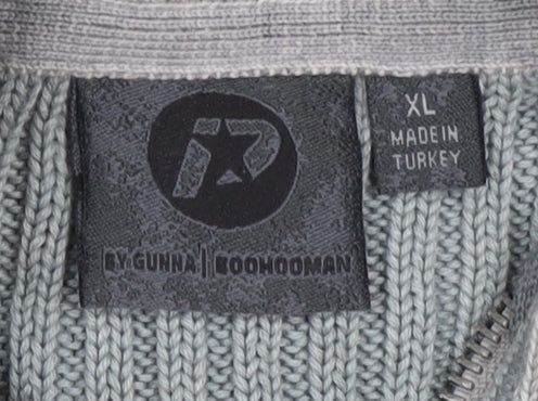 BOOHOOMAN Men's Grey XL Full Zip Cable-Knit Jumper