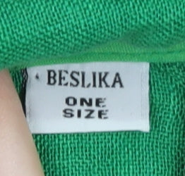 BESLIKA Women's Green Linen Blouse - One Size, Ruffled