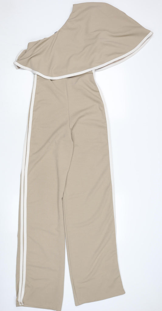 PrettyLittleThing Beige One Shoulder Jumpsuit Size 8