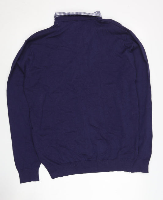 Pierre Cardin Men's Blue M V-Neck Cotton Pullover Jumper
