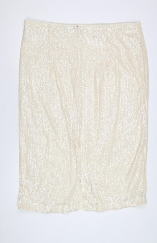 Marks & Spencer Women's Ivory Sequin Pencil Skirt - Size 24