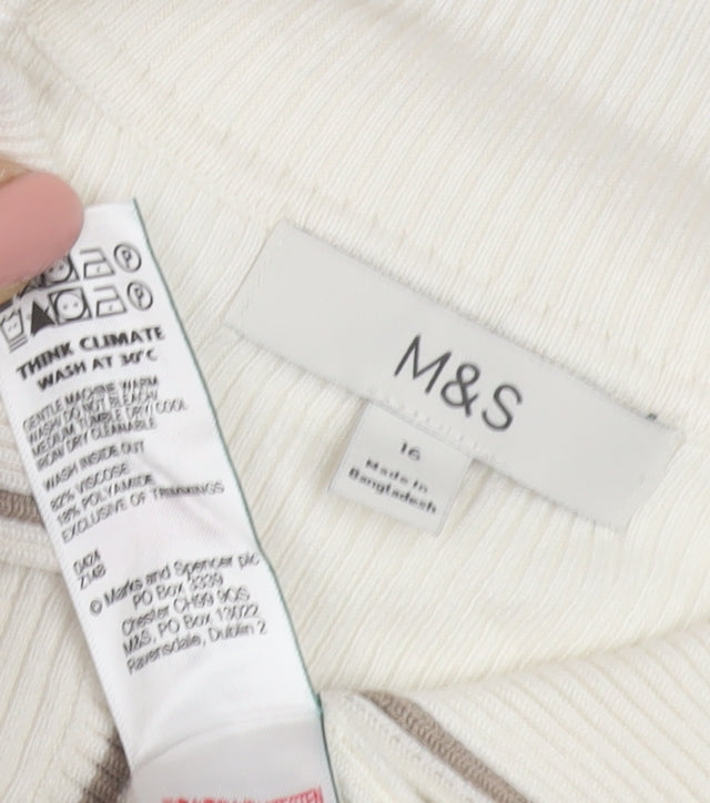 Marks and Spencer Men's White Long Sleeve Polo Shirt