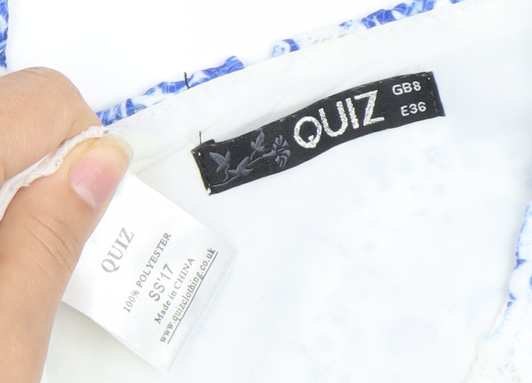 QUIZ Women's Blue White Geometric Dress Size 8