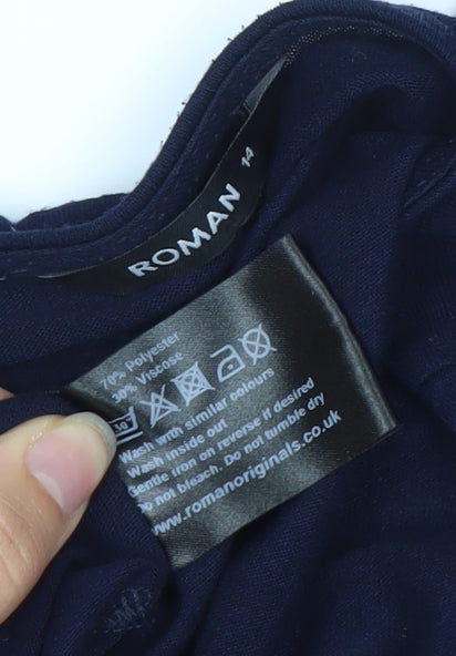 Womens UK Size 14 Roman Navy Wrap Jumper
