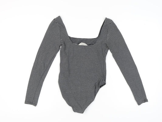 Miss Selfridge Women's Black Striped Bodysuit, Size 12
