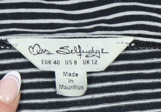 Miss Selfridge Women's Black Striped Bodysuit, Size 12
