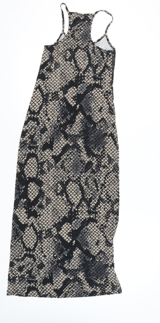 Topshop Women's Grey Black Snake Print Midi Slip Dress