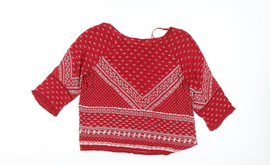 New Look Women's Red Geometric Tunic Blouse Size 12