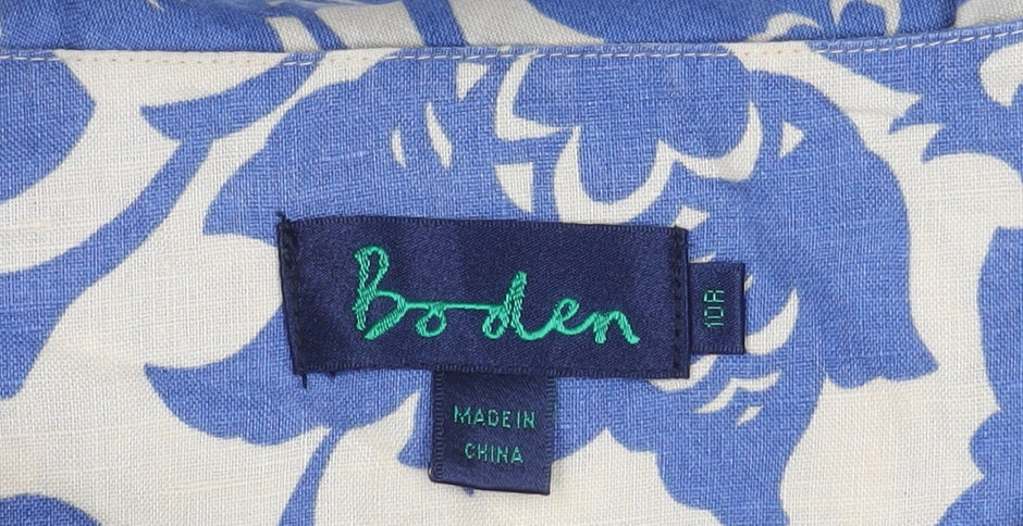 Boden Women's Blue Floral A-Line Linen Skirt Size 10