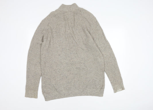 Mantaray Men's Beige Pullover Jumper, L, High Neck, 1/2 Zip