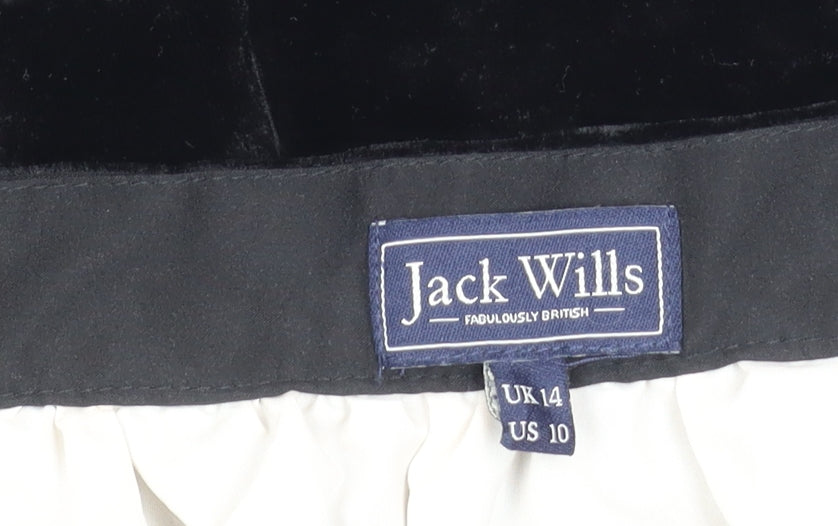 Jack Wills Women's Black Striped Velvet Skirt, Size 14