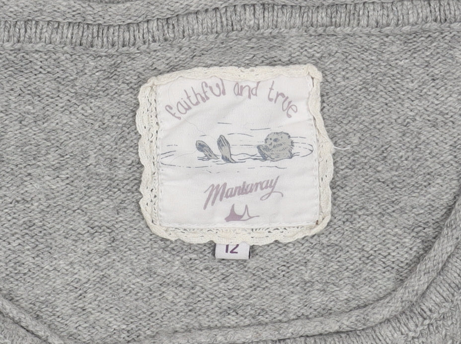 Brand and care label for Mantaray girls’ grey penguin jumper - 12 years