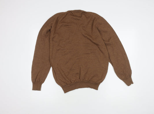 William Hunt Men's Brown Wool V-Neck Pullover Jumper M