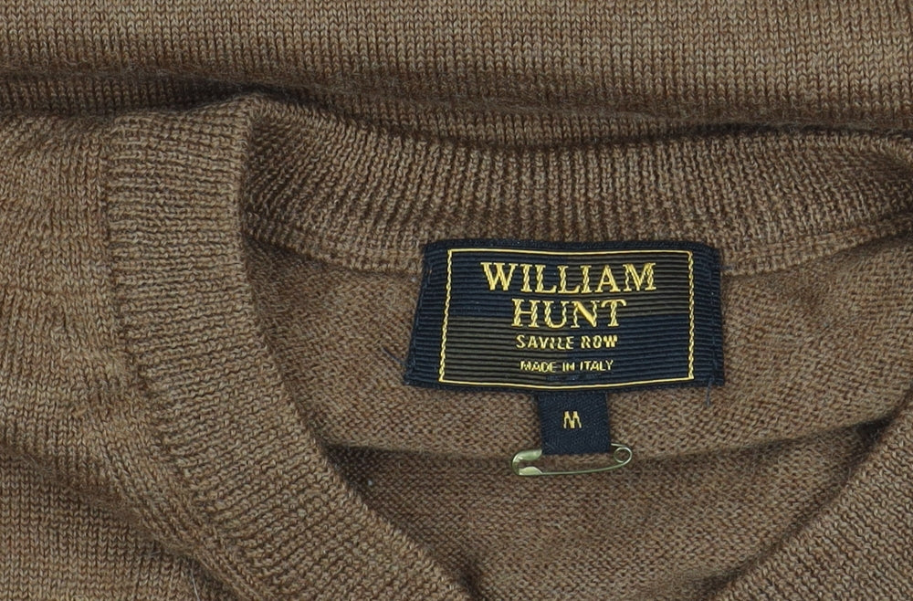 William Hunt Men's Brown Wool V-Neck Pullover Jumper M