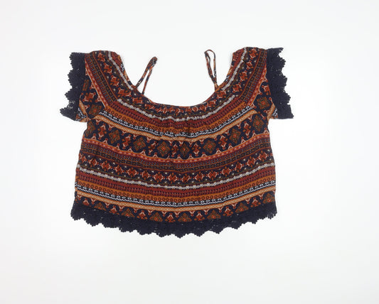 Womens UK Size L FOREVER 21 Multicoloured Cropped Blouse