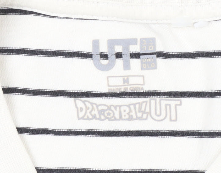 Uniqlo Men's White Striped Dragon Ball Anime T-Shirt M