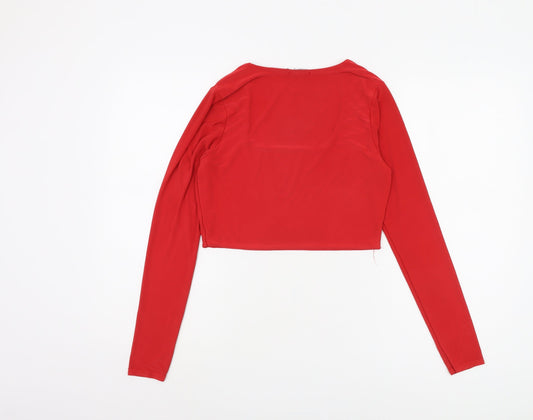 Boohoo Women's Cropped Red Blouse, Size S