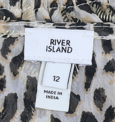 Womens UK Size 12 River Island Beige Wrap Blouse