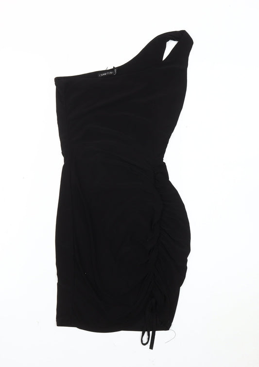 Additional front view of I Saw It First Women Black Knee Length One Shoulder Dress