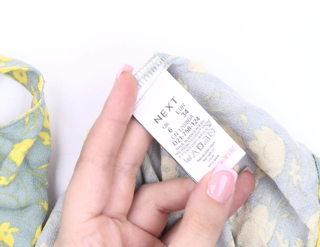 Next Women's Green Floral Halter Dress, Size 6