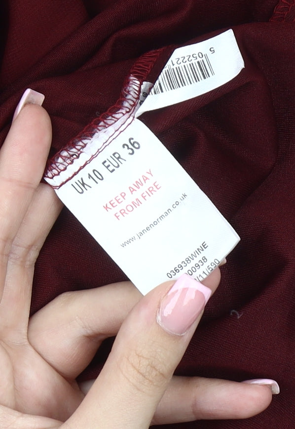 Jane Norman Women's Red Blouse 3/4 Sleeve V-Neck Size 10