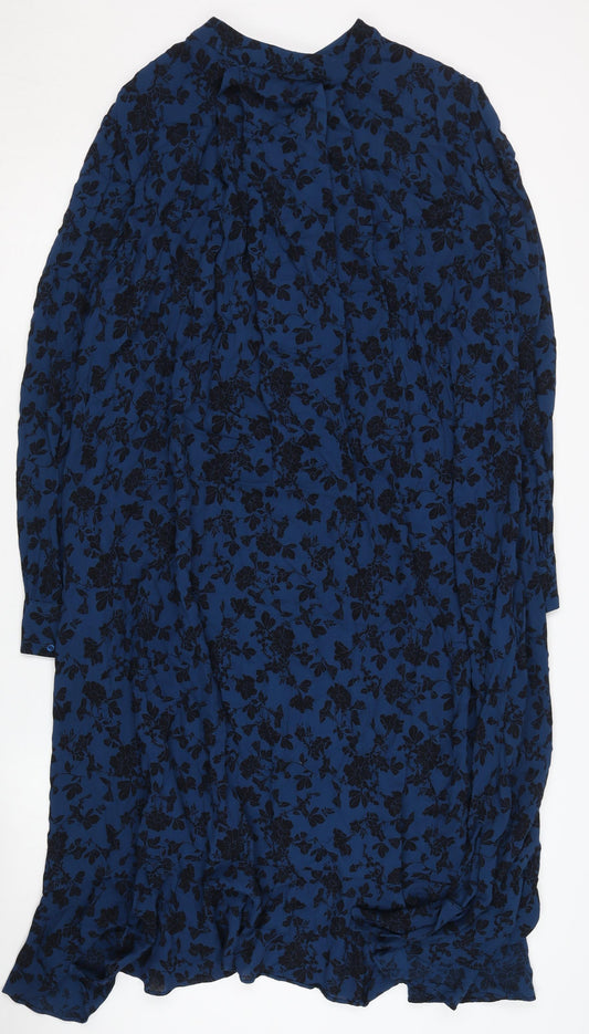 AND/OR Women's Blue Floral Long Sleeve Dress