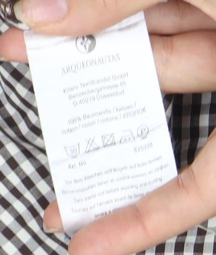 ARQUEONAUTAS Men's Brown Check Cotton Dress Shirt S