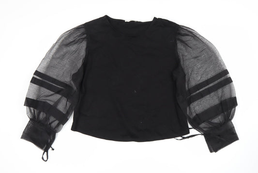 MNG Women's Black Balloon Sleeve Blouse Size 12