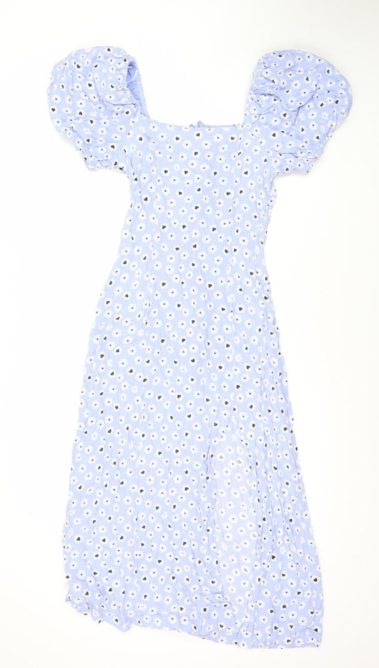 Miss Selfridge Women's Blue Floral Puff Sleeve Dress, Size 10, Knee Length