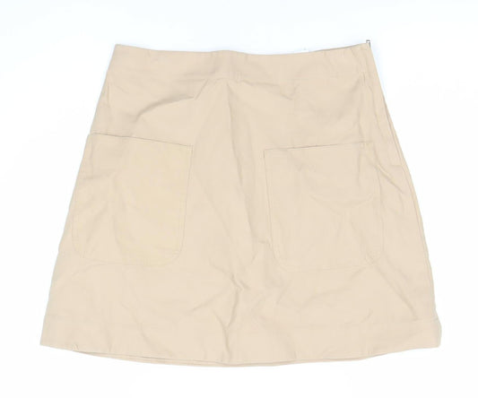COS Women's Beige Cotton Skirt Size 10 with Pockets