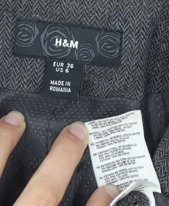 H&M Women's Grey Herringbone Belted Suit Jacket Size 8