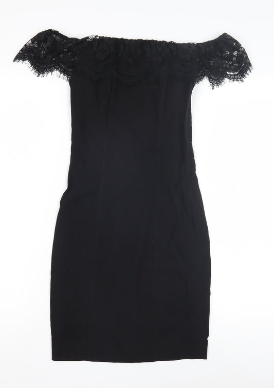 Additional front view of Miss Selfridge Women's Black Off Shoulder Sheath Dress, size 8