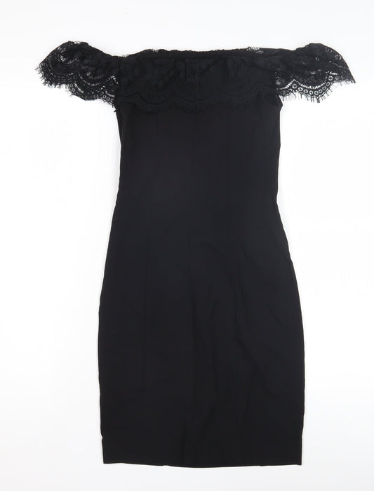 Miss Selfridge Women's Black Off Shoulder Sheath Dress Size 8