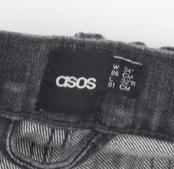 Close-up detail of ASOS Men's Grey Straight Jeans, size L