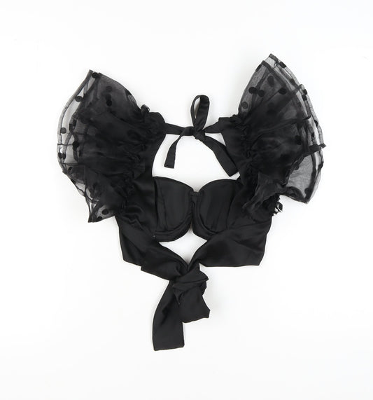 Boohoo Women’s Black Cropped Puff Sleeve Top, Size 6