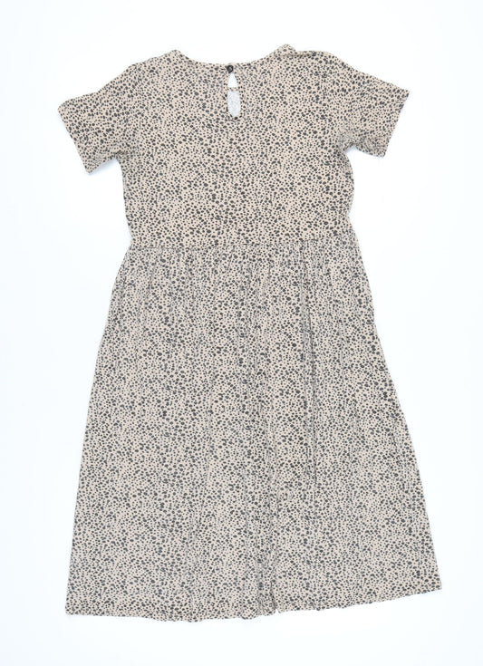 Wednesday's Girl Beige Animal Print Midi Dress S