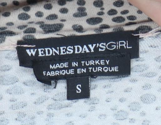 Brand and care label for Wednesday's Girl Beige Animal Print Midi Dress S