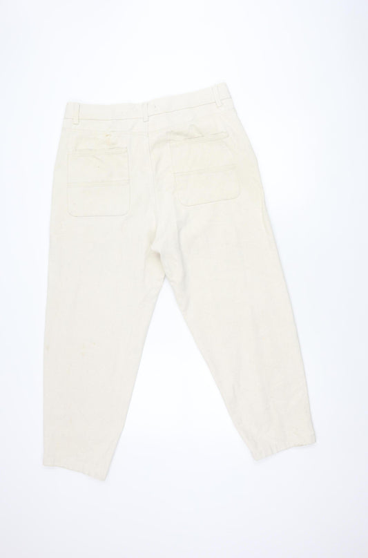 Bershka Women's Ivory Relaxed Cotton Trousers
