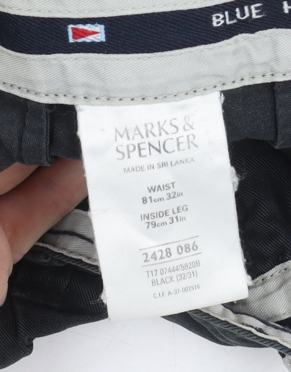 Mens UK Size 32 Marks and Spencer Chino Black Trousers