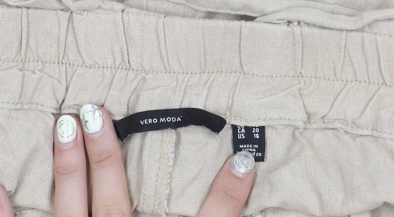 Vero Moda Women's Beige Paperbag Linen Shorts Size 16