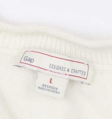 Gap Women's Ivory & Blue Cotton Raglan Jumper L