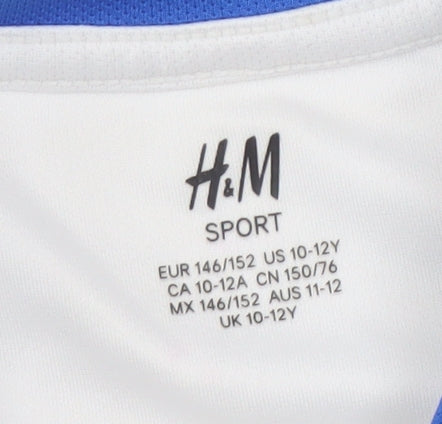 H&M Boys White Football Jersey T-Shirt, Light Stains, Size 10-12 Years