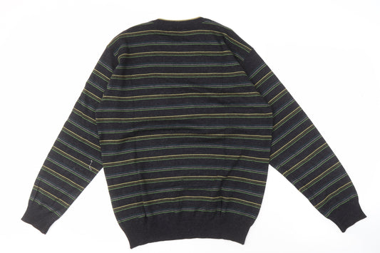NEWS Men's Black Striped Pullover Jumper Size 2XL